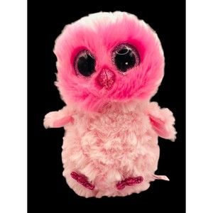 Ty Beanie Babies Beanie Boos Twiggy pink owl 2019 fluffy with glitter P11